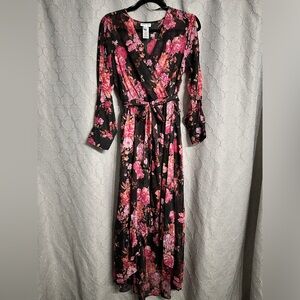 High-Low Shimmery Floral Dress with Slit Sleeves size 6